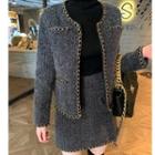 Set: Contrast Stitching Open-front Jacket + Skirt