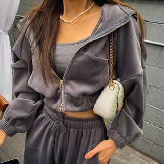 Velvet Fleece-lined Cropped Hoodie