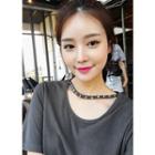 Choker-neck Short-sleeve Studded-detail T-shirt