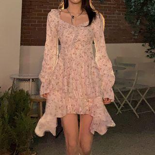 Floral Irregular Mini A-line Dress