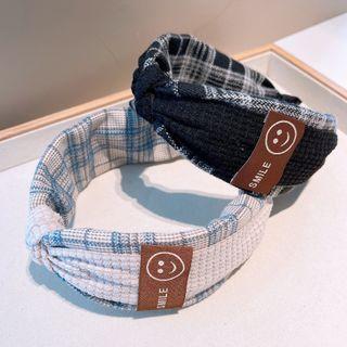 Smiley Applique Knot Plaid Headband