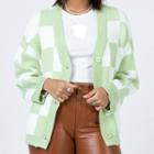 Checkerboard Cardigan Green - One Size