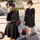 Long-sleeve Pintuck A-line Dress