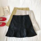 Plain Asymmetric High-waist Faux Leather Skirt