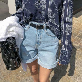 Cut-hem Denim Shorts & Belt