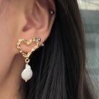 Alloy Faux Pearl Heart Dangle Earring 1 Pair - As Shown In Figure - One Size