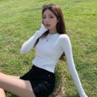 Long-sleeve Side-zip Cropped T-shirt