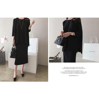 Set: Loose-fit Top + Band-waist Midi Skirt