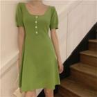 Plain Square-neck Knit A-line Dress