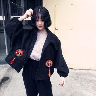 Tasseled Embroidered Snap-button Jacket