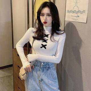 Cross-strap Mock-neck Knit Top