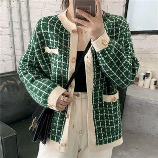 Plaid Cardigan Plaid - Green - One Size