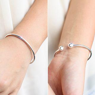 925 Sterling Silver Beaded Open Bangle