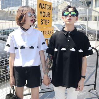 Couple Matching Short-sleeve Cloud Print T-shirt