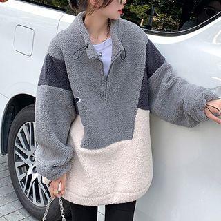 Faux Shearling Color Panel Sweatshirt