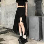 Asymmetrical Midi A-line Slit Skirt