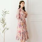 Bell-sleeve Wrap-front Floral Print Dress
