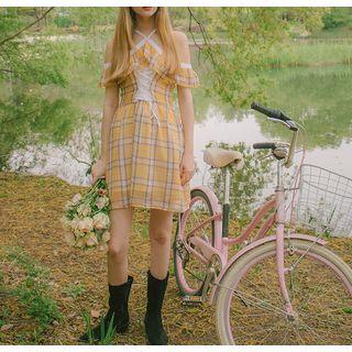 Off-shoulder Plaid Mini Dress