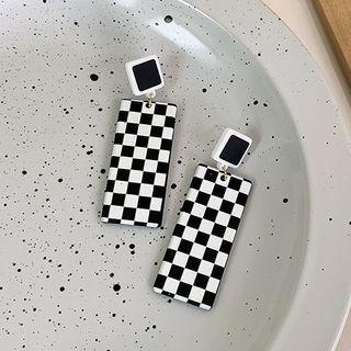 Check Rectangle Drop Earring 1 Pair - Black & White - One Size
