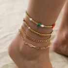 Set Of 4: Chain Anklet + Beaded Anklet 2337 - Set Of 4 - Gold - One Size