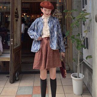 Tweed Shorts / Plain Shirt / Melange Button-up Jacket