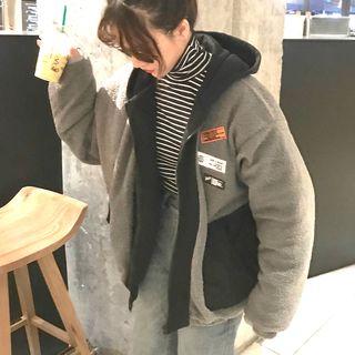 Mock Two-piece Fleece Zipped Jacket As Shown In Figure - One Size