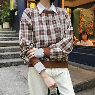 Crew-neck Plaid Sweatshirt
