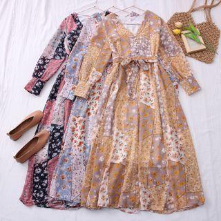 Floral V-neck Maxi Dress With Sash