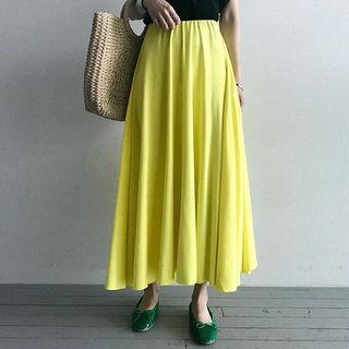 Band-waist Maxi Flare Skirt