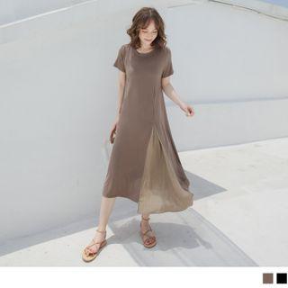 Asymmetric Mesh Panel Short Sleeve T-shirt Dress