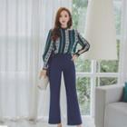 Set: Stripe Cutout Blouse + Cropped Pants