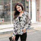 Set: Open-placket Floral Pattern Top + Bandeau