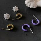 Alloy Open Hoop Earring 1 Pair - 2481a - Silver Pin - C - Purple & Gold - One Size