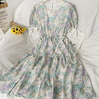 Tie-accent Floral Midi Dress