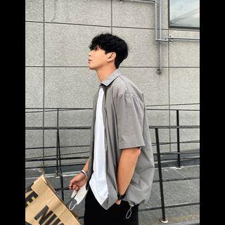 Short-sleeve Drawstring-hem Shirt