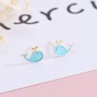 Whale Stud Earring 1 Pair - Es405 - Gold & Blue - One Size