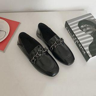 Faux Leather Chain Accent Loafers