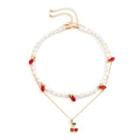 Cherry Pendant Faux Pearl Necklace Gold - One Size