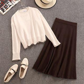 Set: Wavy Edge Sweater + Midi Knit Skirt