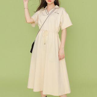 V-neck Contrast-trim Drawstring Dress