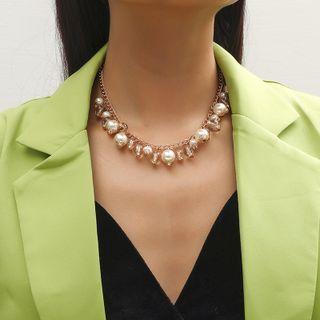 Faux Pearl Layered Alloy Choker White - One Size