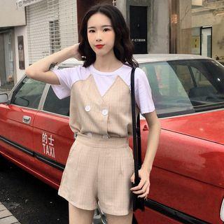 Set: Plaid Panel Short-sleeve T-shirt + Plaid Shorts