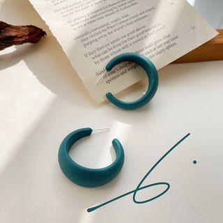 Hoop Ear Stud 1 Pair - Silver Needle - Aqua Green - One Size