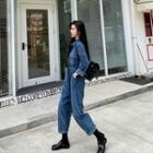 Fleece-lined Corduroy Demin Jumpsuit Blue - One Size