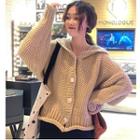 Cable-knit Hooded Boxy Button Cardigan