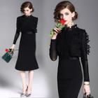 Crochet Lace Panel Long-sleeve A-line Midi Dress