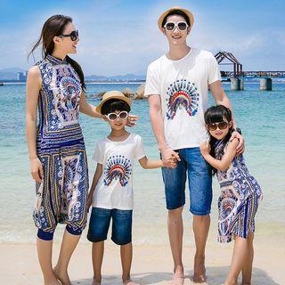 Family Matching Short-sleeve Printed T-shirt / Sleeveless Print Dress / Sleeveless Print Jumpsuit