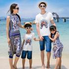 Family Matching Short-sleeve Printed T-shirt / Sleeveless Print Dress / Sleeveless Print Jumpsuit