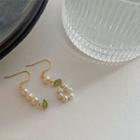 Sterling Silver Faux Pearl Flower Drop Earring 1 Pair - White & Green - One Size
