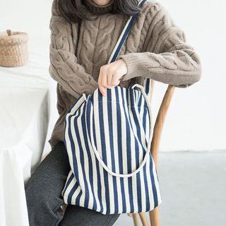 Striped One-shoulder Canvas Bag